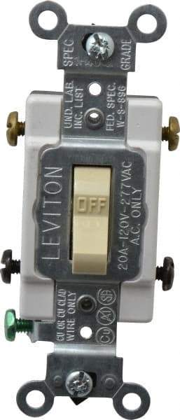 Leviton - 2 Pole, 120 to 277 VAC, 20 Amp, Commercial Grade, Toggle, Wall and Dimmer Light Switch - 1.31 Inch Wide x 4.06 Inch High - All Tool & Supply