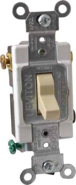 Leviton - 3 Pole, 120 to 277 VAC, 15 Amp, Commercial Grade, Toggle, Wall and Dimmer Light Switch - 1.31 Inch Wide x 4.06 Inch High - All Tool & Supply