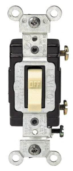 Leviton - 3 Pole, 120 to 277 VAC, 15 Amp, Commercial Grade, Toggle, Wall and Dimmer Light Switch - 1.31 Inch Wide x 4.06 Inch High - All Tool & Supply