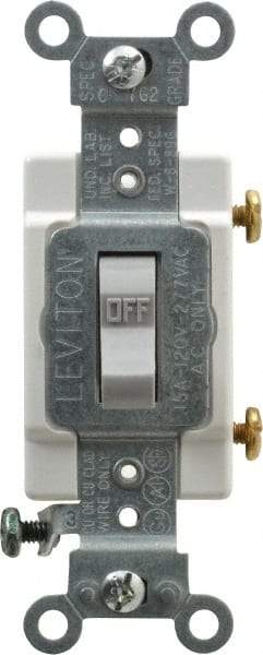 Leviton - 1 Pole, 120 to 277 VAC, 15 Amp, Commercial Grade, Toggle, Wall and Dimmer Light Switch - 1.31 Inch Wide x 4.06 Inch High - All Tool & Supply