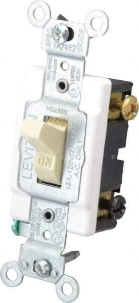 Leviton - 1 Pole, 120 to 277 VAC, 15 Amp, Commercial Grade, Toggle, Wall and Dimmer Light Switch - 1.31 Inch Wide x 4.06 Inch High - All Tool & Supply