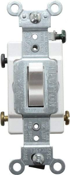 Leviton - 3 Pole, 120 to 277 VAC, 15 Amp, Commercial Grade, Toggle, Wall and Dimmer Light Switch - 1.31 Inch Wide x 4.06 Inch High - All Tool & Supply