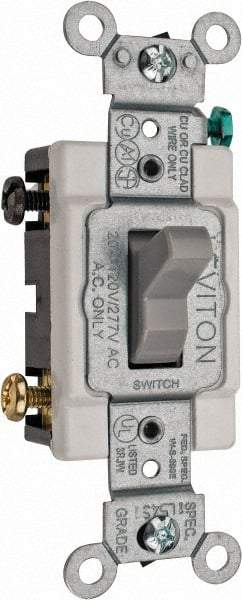 Leviton - 3 Pole, 120 to 277 VAC, 20 Amp, Commercial Grade, Toggle, Wall and Dimmer Light Switch - 1.31 Inch Wide x 4.06 Inch High - All Tool & Supply