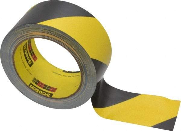 3M - Black & Yellow Striped Vinyl Tape - 2" Wide x 108' Long x 5.4 mil Thick, General Traffic - All Tool & Supply