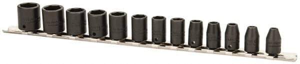 Proto - 13 Piece 1/4" Drive Impact Socket Set - 6 Points, 4mm to 10mm Range, Metric Measurement Standard - All Tool & Supply