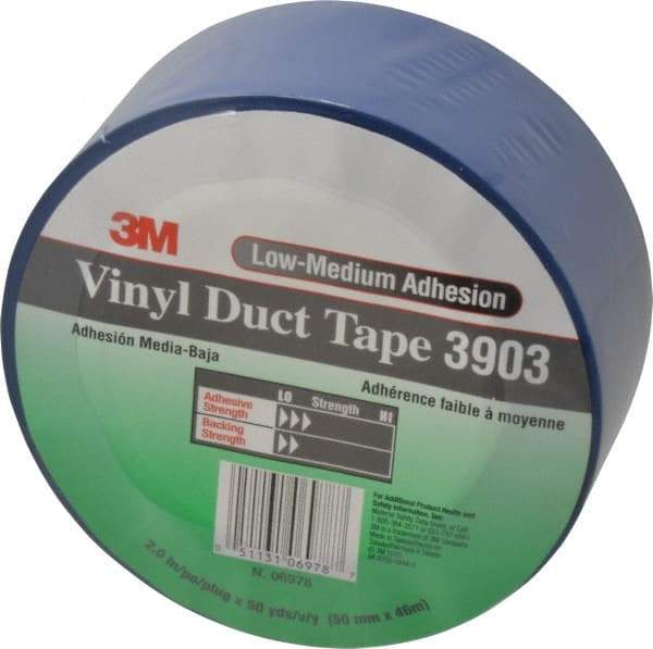 3M - 2" x 50 Yds Blue Duct Tape - 6.5 mil, Rubber Adhesive, Vinyl Backing, 12.6 Lb/ln Tensile Strength, 200°F Max, Series 3903 - All Tool & Supply