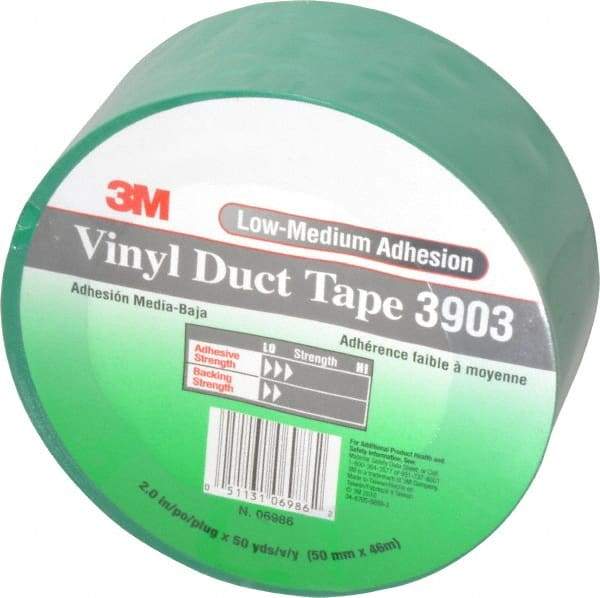 3M - 2" x 50 Yds Green Duct Tape - 6.5 mil, Rubber Adhesive, Vinyl Backing, 12.6 Lb/ln Tensile Strength, 200°F Max, Series 3903 - All Tool & Supply