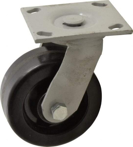 Fairbanks - 5" Diam x 2" Wide, Phenolic Swivel Caster - 1,000 Lb Capacity, Top Plate Mount, 4" x 4-1/2" Plate, Plain Bearing - All Tool & Supply