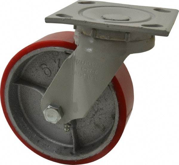 Fairbanks - 6" Diam x 2" Wide x 7-1/4" OAH Top Plate Mount Swivel Caster - Polyurethane, 1,000 Lb Capacity, Roller Bearing, 4 x 4-1/2" Plate - All Tool & Supply