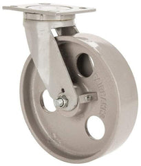 Fairbanks - 8" Diam x 2" Wide x 9-1/2" OAH Top Plate Mount Swivel Caster - Semi-Steel, 1,200 Lb Capacity, Roller Bearing, 4 x 4-1/2" Plate - All Tool & Supply