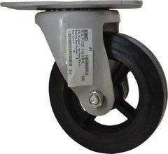 Fairbanks - 8" Diam x 2" Wide x 9-3/4" OAH Top Plate Mount Swivel Caster - Rubber, 1,000 Lb Capacity, Roller Bearing, 5-1/2 x 8-1/4" Plate - All Tool & Supply