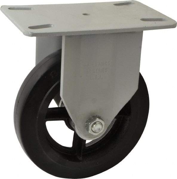 Fairbanks - 8" Diam x 2" Wide x 9-3/4" OAH Top Plate Mount Rigid Caster - Rubber, 1,000 Lb Capacity, Roller Bearing, 5-1/2 x 8-1/4" Plate - All Tool & Supply