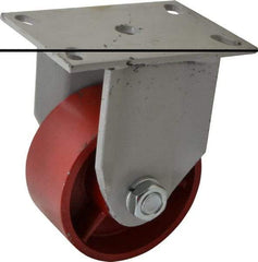 Fairbanks - 5" Diam x 2-1/2" Wide x 7-1/4" OAH Top Plate Mount Rigid Caster - Ductile Iron, 2,500 Lb Capacity, Roller Bearing, 5 x 6-1/2" Plate - All Tool & Supply