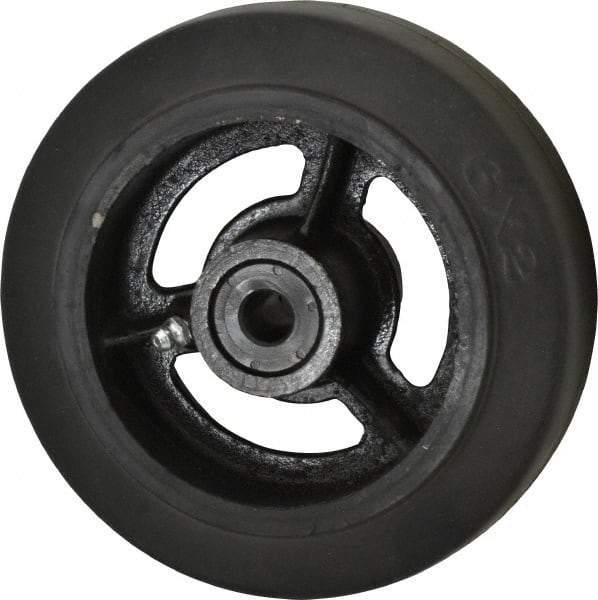 Fairbanks - 6 Inch Diameter x 2 Inch Wide, Rubber Caster Wheel - 410 Lb. Capacity, 2-3/16 Inch Hub Length, 1/2 Inch Axle Diameter, Delrin Bearing - All Tool & Supply