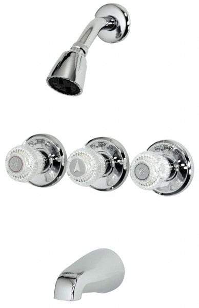 B&K Mueller - Concealed, Three Handle, Chrome Coated, Brass, Valve, Shower Head and Tub Faucet - Knob Handles, 8 Inch Mounting Centers, Acrylic Handles - All Tool & Supply