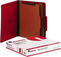 UNIVERSAL - 8-1/2 x 11", Letter Size, Red, Classification Folders with Top Tab Fastener - 2/5 Tab Cut Location - All Tool & Supply