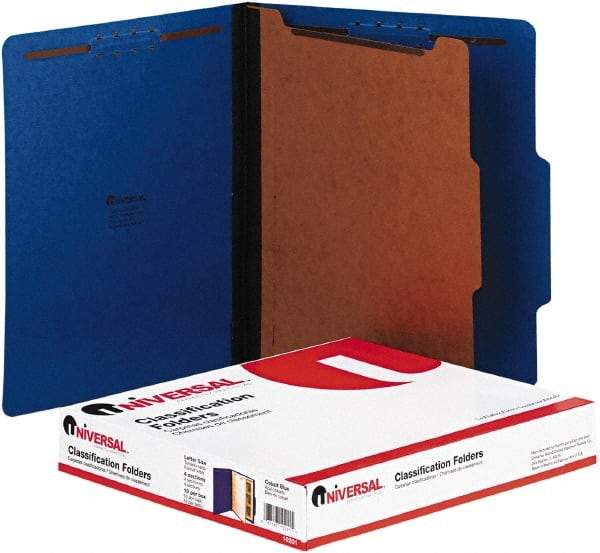 UNIVERSAL - 8-1/2 x 11", Letter Size, Blue, Classification Folders with Top Tab Fastener - 2/5 Tab Cut Location - All Tool & Supply