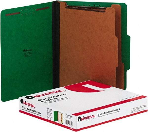 UNIVERSAL - 8-1/2 x 11", Letter Size, Emerald Green, Classification Folders with Top Tab Fastener - 2/5 Tab Cut Location - All Tool & Supply