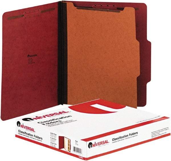 UNIVERSAL - 8-1/2 x 11", Letter Size, Red, Classification Folders with Top Tab Fastener - 2/5 Tab Cut Location - All Tool & Supply