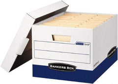 BANKERS BOX - 1 Compartment, 12 Inch Wide x 15 Inch Deep x 10 Inch High, File Storage Box - Paper, White and Blue - All Tool & Supply