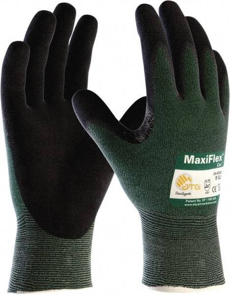 ATG - Size 3XL (12), ANSI Cut Lvl A2, Puncture Lvl 1, Abrasion Lvl 4, Micro-Foam Nitrile Coated Nylon/Spandex Cut & Puncture Resistant Gloves - Palm Coated, Knit Wrist, Green/Black, Paired - All Tool & Supply