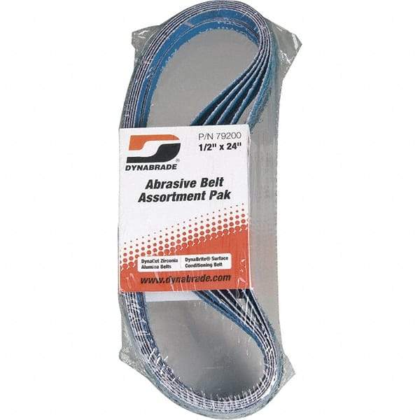 Dynabrade - 1/2" Wide x 24" OAL, 60 & 80 Grit, Zirconia Alumina Abrasive Belt - Zirconia Alumina, Coated & Nonwoven, X Weighted Cloth Backing, Wet/Dry - All Tool & Supply