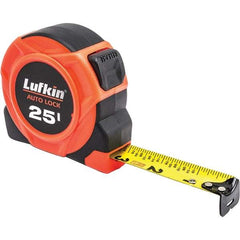 Lufkin - 25' x 1" Yellow Stainless Steel Blade Tape Measure - 1/16" & Decimal Graduation, Orange/Black ABS Plastic Case - All Tool & Supply