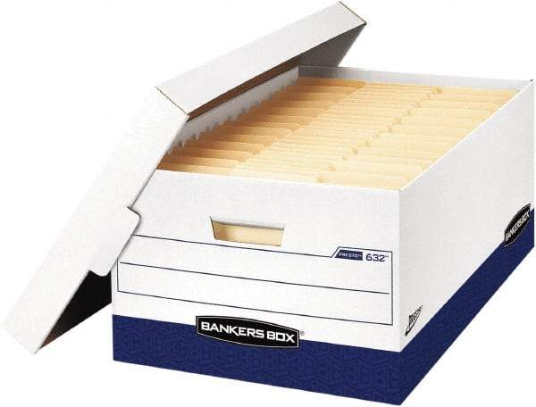 BANKERS BOX - 1 Compartment, 16" Wide x 10-3/8" High x 7-21/64" Deep, Storage Box - Corrugated Cardboard, White/Blue - All Tool & Supply