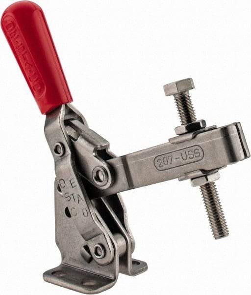 De-Sta-Co - 450 Lb Holding Capacity, Vertical Handle, Manual Hold Down Toggle Clamp - 57° Handle Movement, 99° Bar Opening, U-Bar, Flanged Base, Stainless Steel - All Tool & Supply