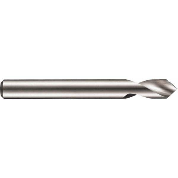 90° 8mm Diam 79mm OAL 2-Flute Solid Carbide Spotting Drill Bright/Uncoated, 22mm Flute Length, 8mm Shank Diam, RH Cut, Series R123