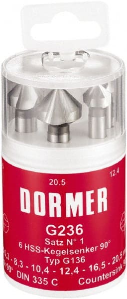 DORMER - 6 Piece, 1/4 to 0.8071" Head Diam, 90° Included Angle, Single End Countersink Set - All Tool & Supply