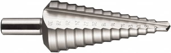 DORMER - 13 Hole Sizes, 6 to 30mm Hole Diam High Speed Steel Step Drill Bit - All Tool & Supply