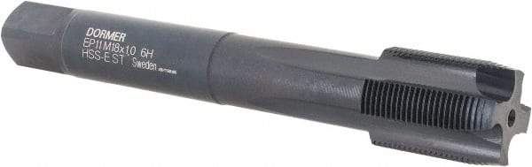 DORMER - M18x1.00 Metric Fine, 4 Flute, Oxide Finish, Cobalt Spiral Point Tap - Plug Chamfer, Right Hand Thread, 110mm OAL, 24mm Thread Length, 14mm Shank Diam, 6H Class of Fit, Series EP11 - Exact Industrial Supply