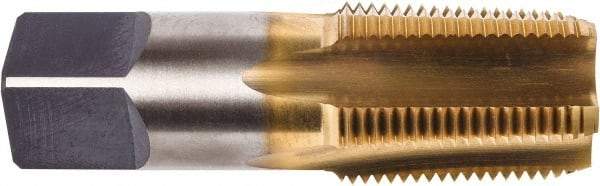 Union Butterfield - 1/2-14 NPT Thread, 4 Flute Standard Pipe Tap - 3-1/8" OAL, 1-3/8" Thread Length, 11/16" Shank Diam, TiN Finish, High Speed Steel - Exact Industrial Supply