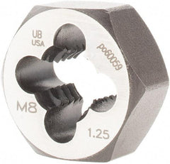 Union Butterfield - M8x1.25 Metric Coarse Thread, 11/16" Hex, Right Hand Thread, Hex Rethreading Die - Chromium Steel, 5/16" Thick, Series 2325M - Exact Industrial Supply