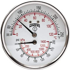 Winters - 3" Dial, 1/2 Thread, 0-200 Scale Range, Pressure Gauge - Center Back Connection Mount, Accurate to 0.03% of Scale - All Tool & Supply