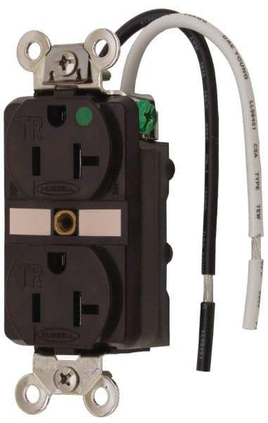 Hubbell Wiring Device-Kellems - 125 VAC, 20 Amp, 5-20R NEMA Configuration, Brown, Hospital Grade, Self Grounding Duplex Receptacle - 1 Phase, 2 Poles, 3 Wire, Flush Mount, Chemical, Corrosion and Impact Resistant, Tamper Resistant - All Tool & Supply