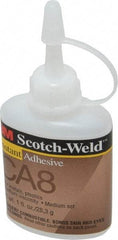 3M - 1 oz Bottle Clear Instant Adhesive - Series CA-8, 5 to 40 sec Fixture Time, 24 hr Full Cure Time, Bonds to Cardboard, Cork Board, Fabric, Fiberglass, Foam, Metal, Paper, Plastic, Rubber & Vinyl - All Tool & Supply