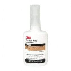 3M - 1 oz Bottle Clear Instant Adhesive - Series CA100, 20 to 70 sec Fixture Time, 24 hr Full Cure Time, Bonds to Cardboard, Cork Board, Fabric, Fiberglass, Foam, Metal, Plastic, Rubber & Vinyl - All Tool & Supply