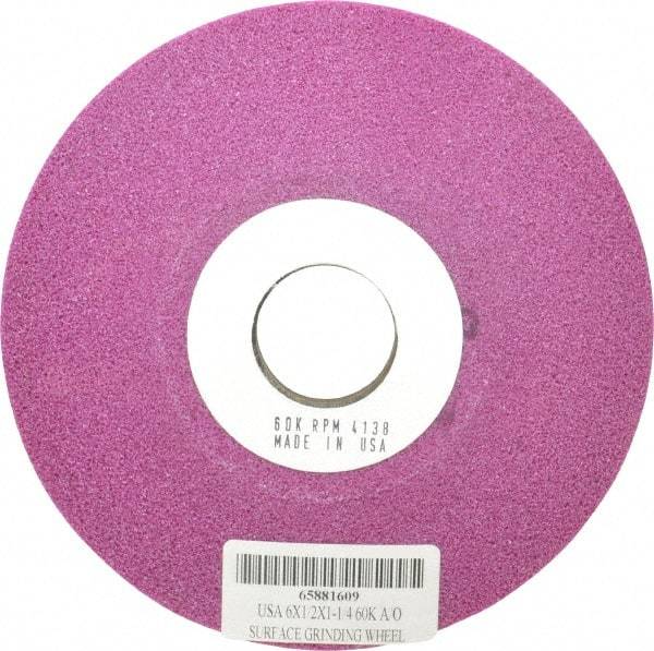 Grier Abrasives - 6" Diam, 1-1/4" Hole Size, 1/2" Overall Thickness, 60 Grit, Type 12 Tool & Cutter Grinding Wheel - Medium Grade, Aluminum Oxide, K Hardness, Vitrified Bond, 4,138 RPM - All Tool & Supply