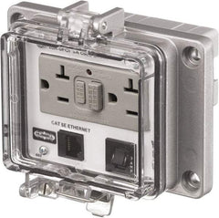 Hubbell Wiring Device-Kellems - 1 Port, 3 Power Receptacle, Ethernet, Clear Data Port Receptacle - 4.79 Inch Long x 1.61 Inch Deep x 5.08 Inch Wide, Aluminum, Surface Mount, Gray - All Tool & Supply