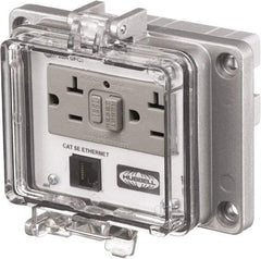 Hubbell Wiring Device-Kellems - 1 Port, 3 Power Receptacle, Ethernet, Clear Data Port Receptacle - 4.79 Inch Long x 1.61 Inch Deep x 5.08 Inch Wide, Aluminum, Surface Mount, Gray - All Tool & Supply