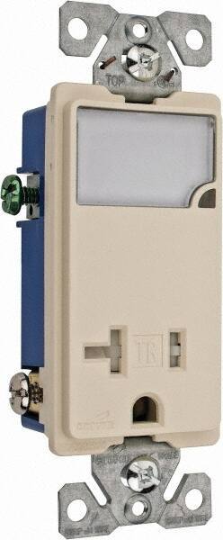 Cooper Wiring Devices - 2 Pole, 125 VAC, 20 Amp, 1 Outlet, Flush Mounted, Self Grounding, Tamper Resistant Combination Outlet with Night Light - 5-20R Configuration, Back Side Wiring, Thermoplastic Material, cULus Listed Standard - All Tool & Supply