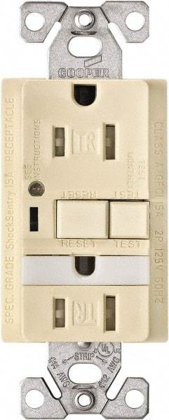 Cooper Wiring Devices - 1 Phase, 5-15R NEMA, 125 VAC, 15 Amp, Self Grounding, GFCI Receptacle - 2 Pole, Back and Side Wiring, Tamper Resistant, Thermoplastic Commercial, Specification Grade - All Tool & Supply