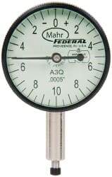 Mahr - 0.05" Range, 0-10-0 Dial Reading, 0.0005" Graduation Dial Drop Indicator - 1-1/4" Dial, 0.02" Range per Revolution, 0.0005" Accuracy, Revolution Counter - All Tool & Supply