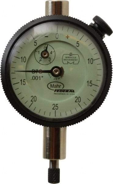 Mahr - 1/8" Range, 0-25-0 Dial Reading, 0.001" Graduation Dial Drop Indicator - 1-3/4" Dial, 0.05" Range per Revolution, 0.001" Accuracy, Revolution Counter - All Tool & Supply