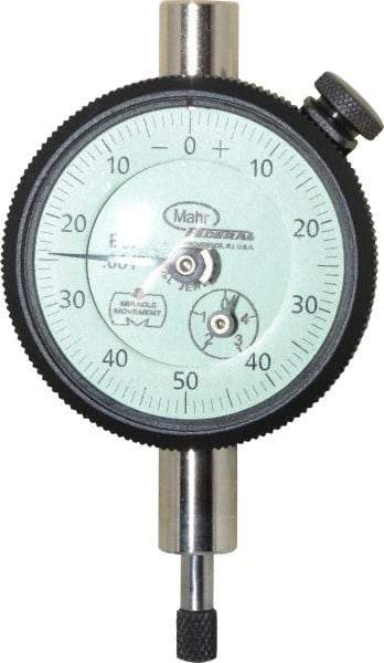 Mahr - 1/4" Range, 0-50-0 Dial Reading, 0.001" Graduation Dial Drop Indicator - 1-3/4" Dial, 0.1" Range per Revolution, 0.001" Accuracy, Revolution Counter - All Tool & Supply