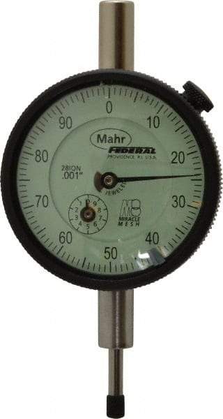 Mahr - 1/2" Range, 0-100 Dial Reading, 0.001" Graduation Dial Drop Indicator - 2-1/4" Dial, 0.1" Range per Revolution, 0.001" Accuracy, Revolution Counter - All Tool & Supply