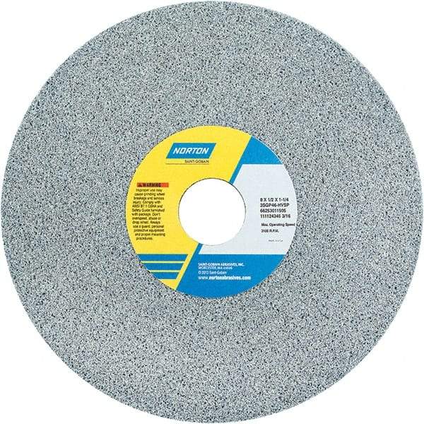 Norton - 8" Diam x 1-1/4" Hole x 1/2" Thick, H Hardness, 46 Grit Surface Grinding Wheel - Ceramic, Type 1, Coarse Grade, 3,105 Max RPM - All Tool & Supply