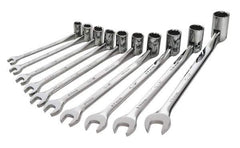 SK - 10 Piece, 10 to 19mm, Combination Wrench Set - Metric System of Measurement, Chrome Finish, Comes in Tray - All Tool & Supply